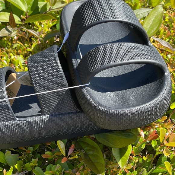 PINK Victoria Secret Double Strap Pillow Slides In Pure Black Medium 7/8 - Picture 7 of 11